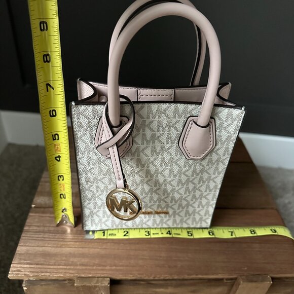 NWOT Michael Kors Mercer Extra Small Logo and Leather Crossbody bag Pink White - Picture 9 of 9